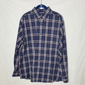 Roundtree & Yorke Navy and White Plaid Button Down Shirt